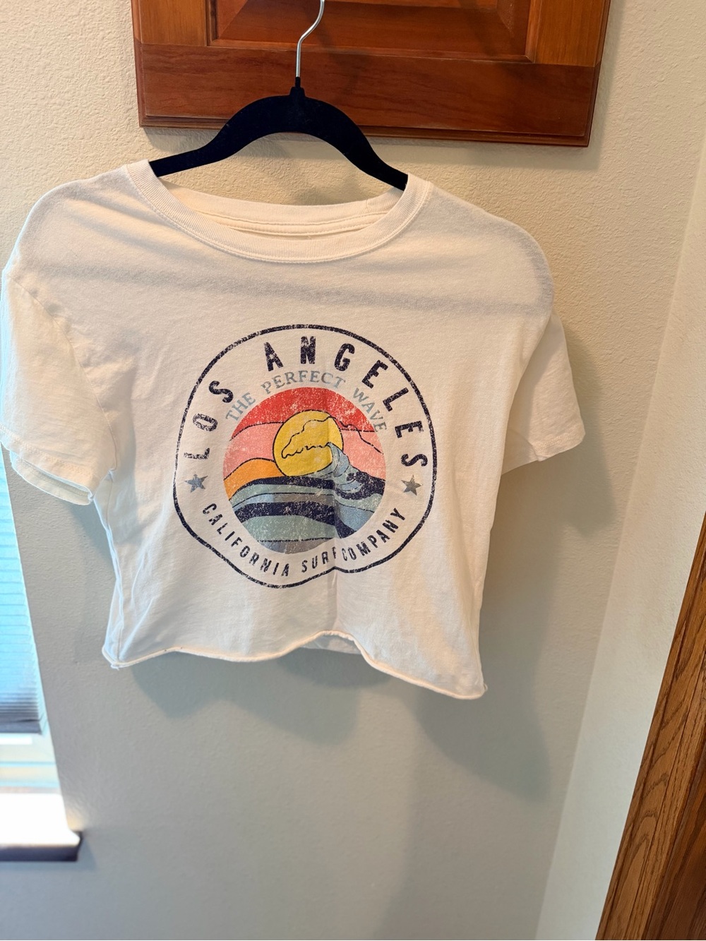 Los Angeles Graphic Crop Tee - White with Sunset Print